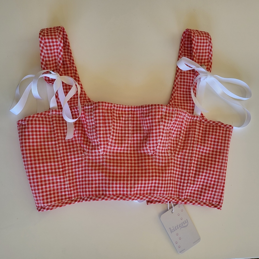 NWT Kitteny Gency Corset Top Size Medium Red Gingham